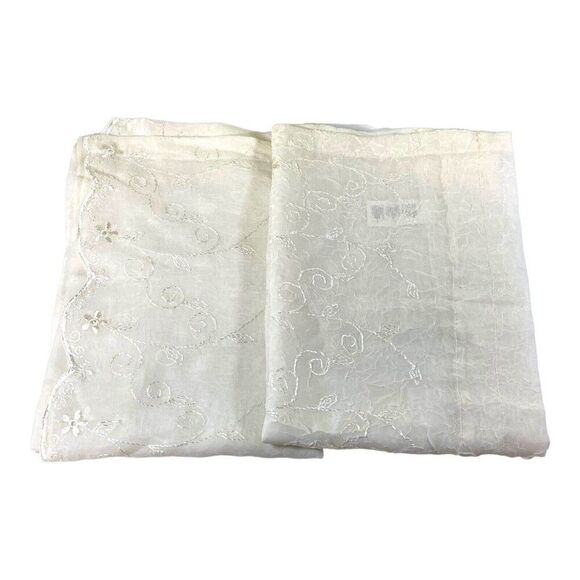 Eyelet Sheer Floral Embroidered Valance Set Of 2 20" X 55" Cottage Country Core - Picture 1 of 8